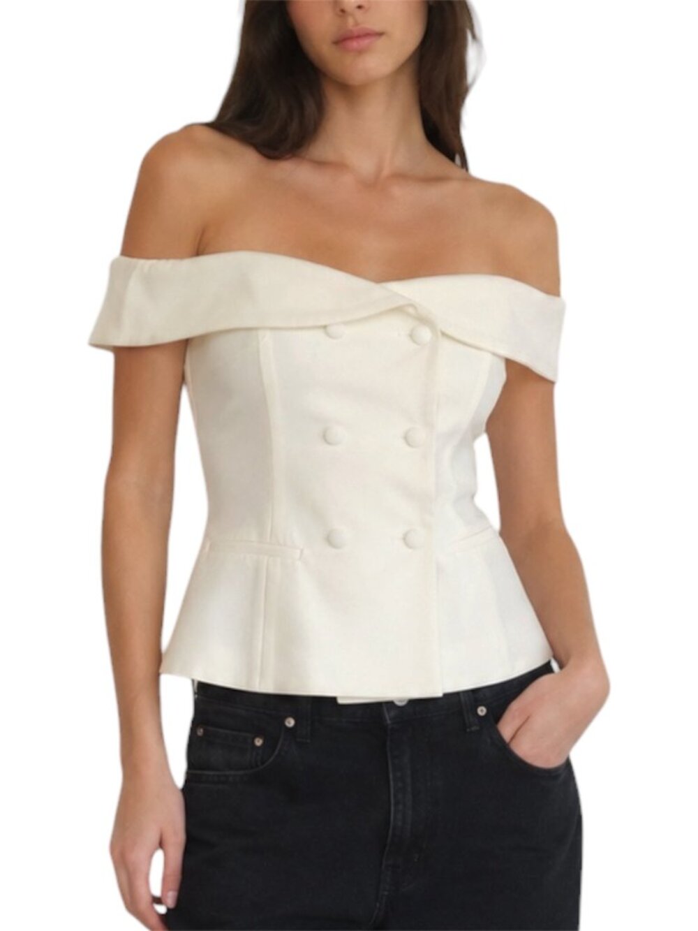 Size L Meshki Ivory Krista Off Shoulder Suiting Top